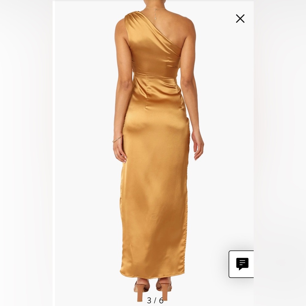 Petal & Pup Nadia Satin One-Shoulder Gold Dress Size Medium 8 Bronze - Picture 3 of 6